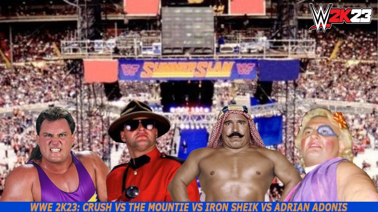 WWE 2K23 CRUSH VS MOUNTIE VS IRON SHEIK VS ADRIAN ADONIS YouTube