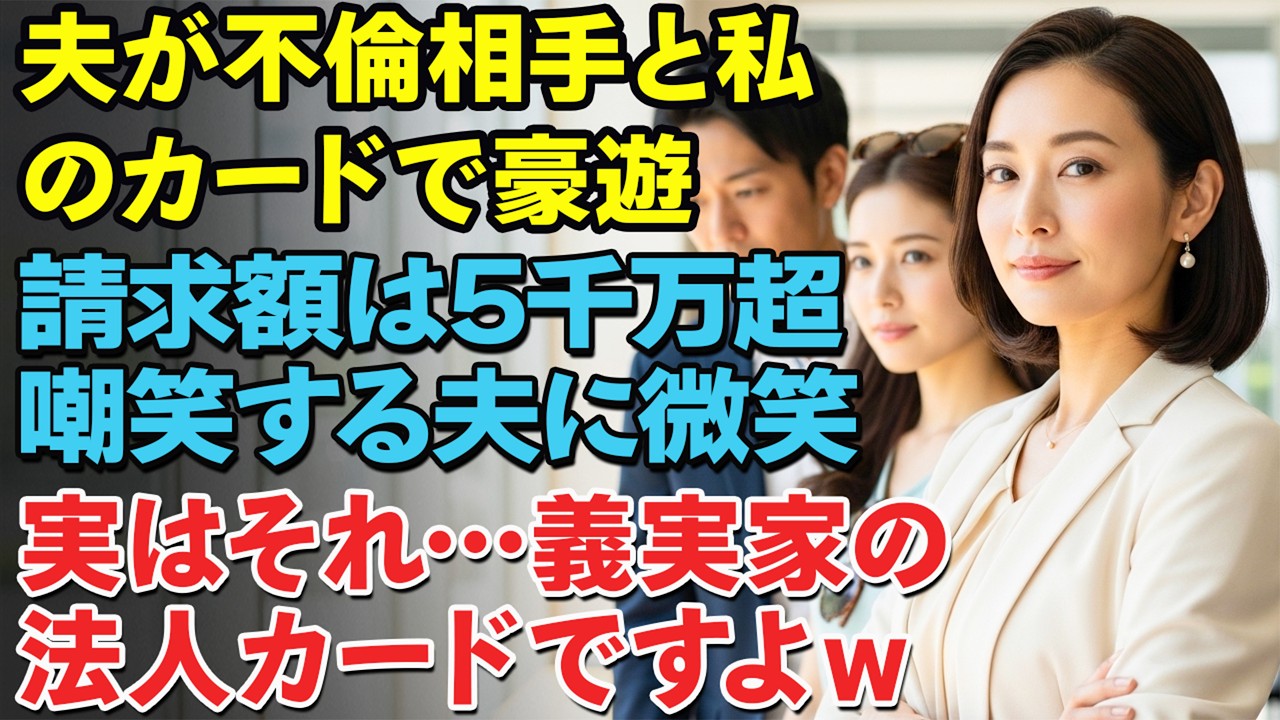 夫は私のカードで愛人と旅行し、「君のおかげで最高だった」と嘲笑した。数日後、5,000万円超の請求書が届く。私は微笑んだ——彼が使ったのは、私個人のカードではなかった……。