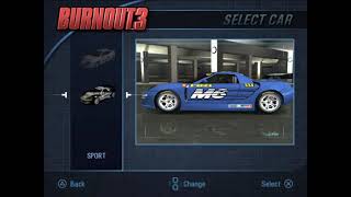 Burnout 3 June Prototype (PS2) - Car Selection Menu