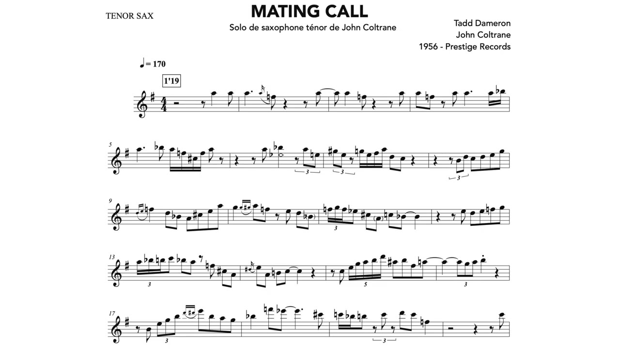 Mating Call (Tadd Dameron) - Transcription du solo de John