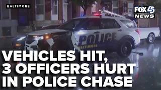 Several vehicles hit, three officers injured in west Baltimore police chase
