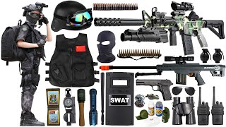 Special police weapon toy set unboxing, M416 rifle, Barret sniper rifle, Glock pistol, bomb dagger