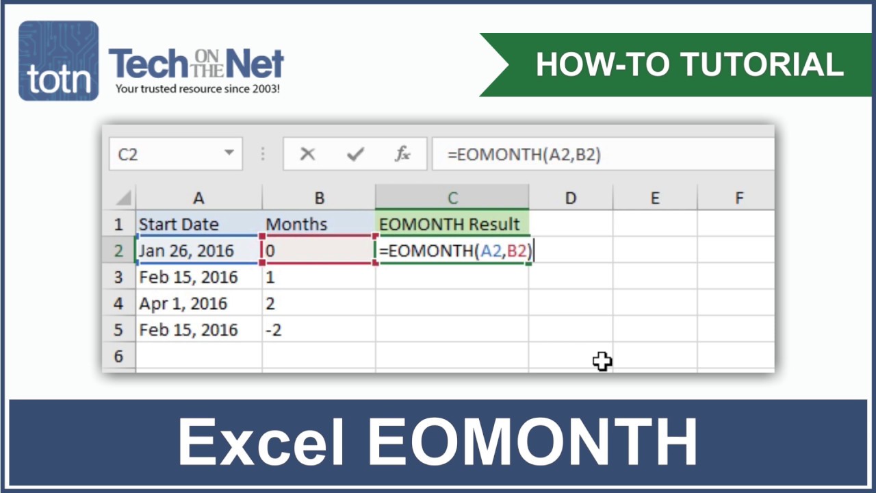 Ms Excel How To Use The Eomonth Function Ws