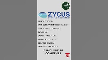 Zycus Recruitment 2024 | Software Engineer | Full Time #zycus | latest job updates | freshers 2024