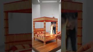 Matchstick Bed Goes Up in Flames 🔥 | Satisfying Burn Art #asmrfire #fireart #crafttok #matchstickart