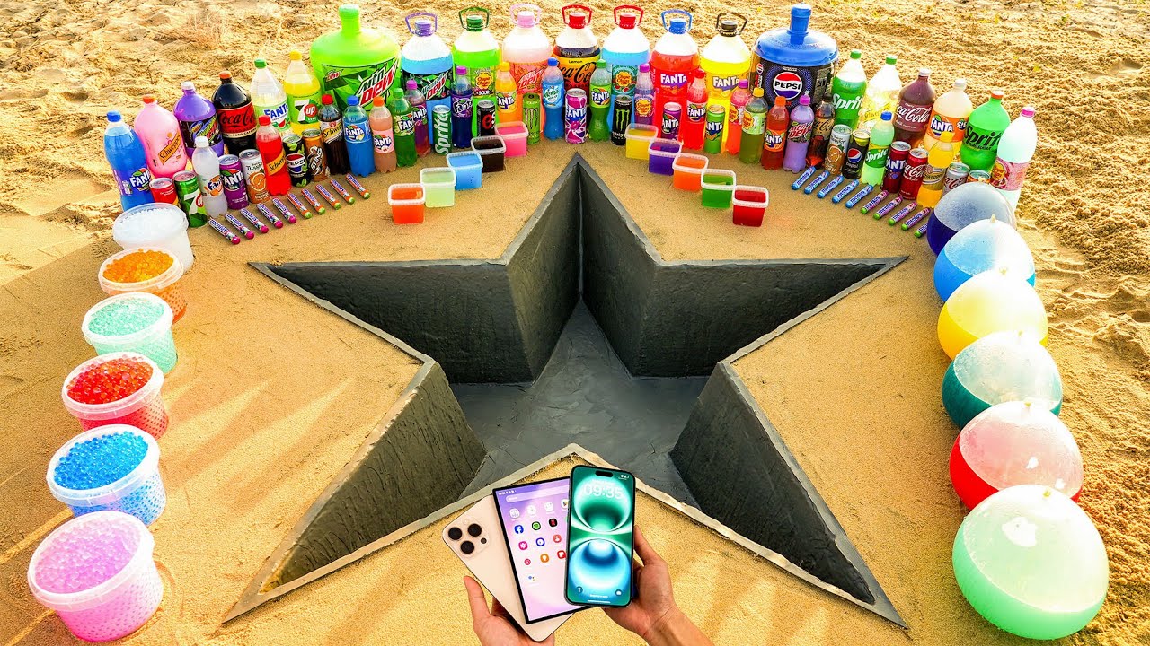 How to make STAR with Cement, iPhone 16 vs Samsung & Coca Cola, Pepsi, Mtn Dew, Sodas and Mentos