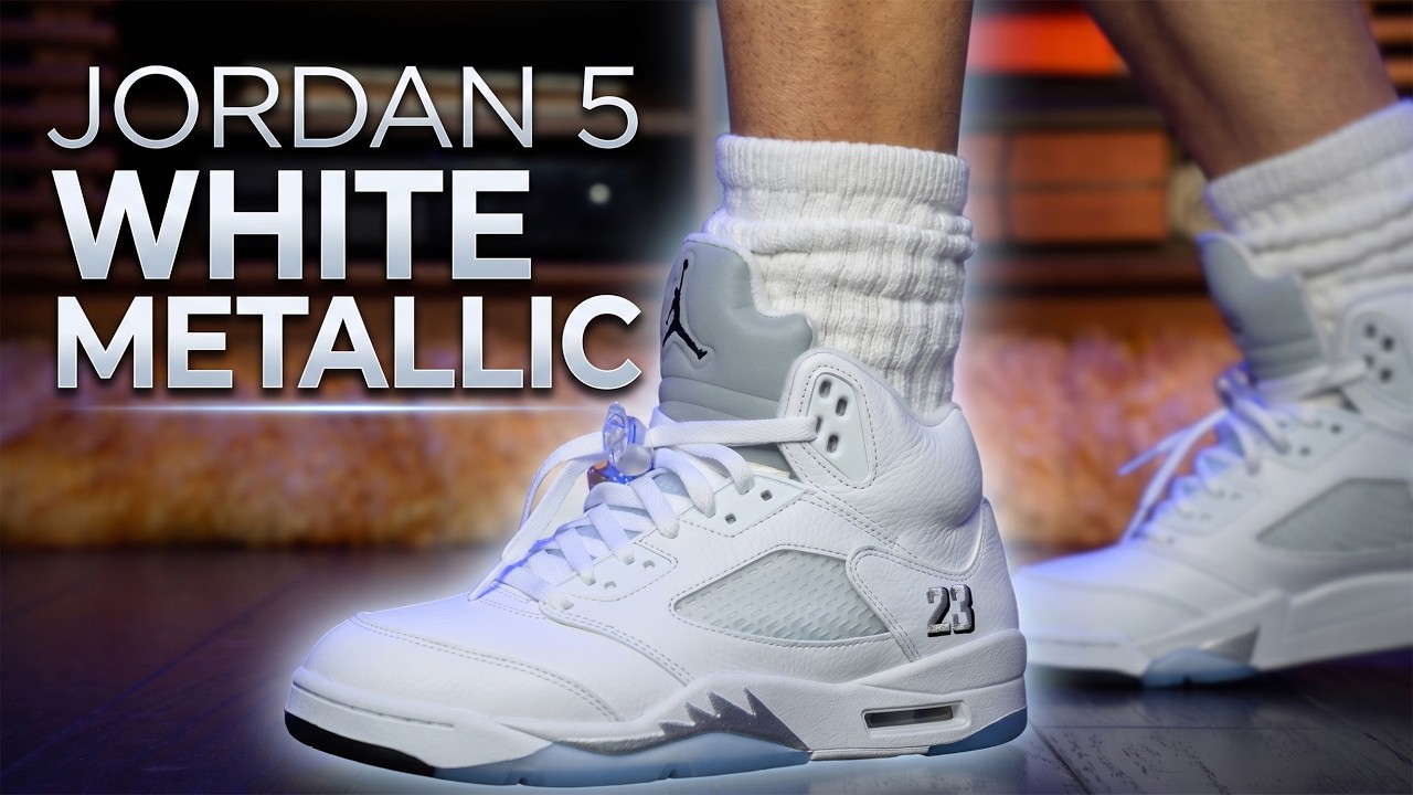 Air Jordan 5 White Metallic Detailed REVIEW & On Feet - YouTube