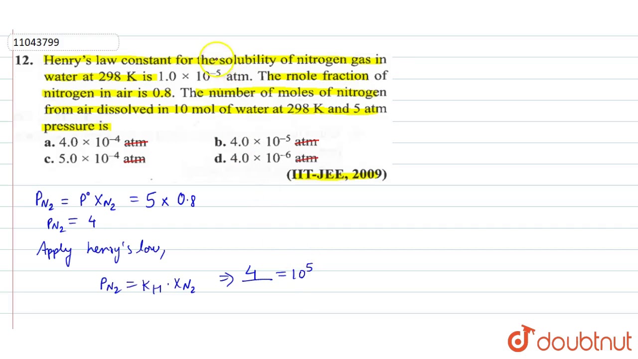 Henry\'s law constant for the solubility of nitrogen gas