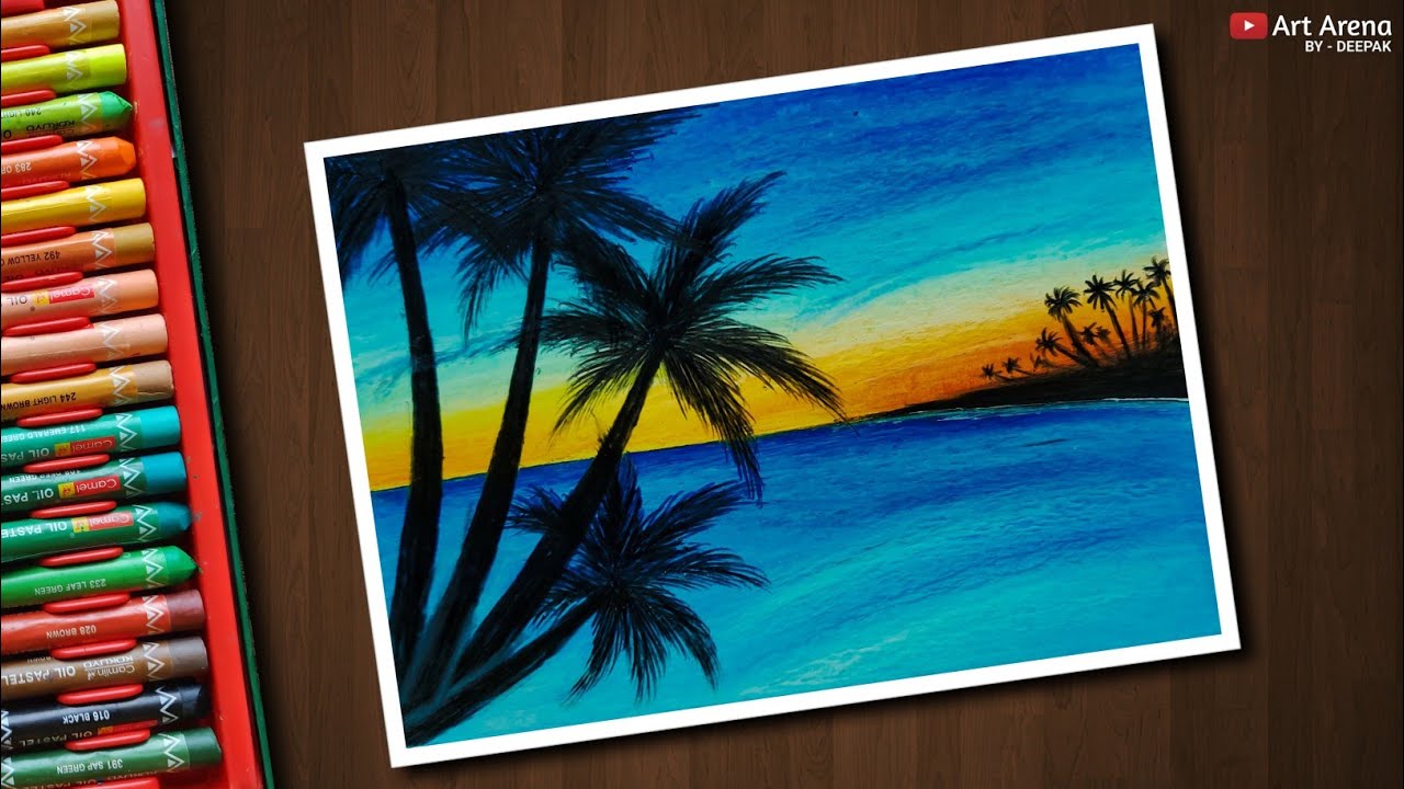 Sunset Scenery Drawing Oil Pastel Drawing Easy For Kids - Use softer