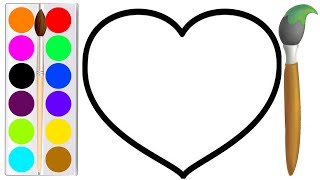 رسم و تلوين قلب , تعليم ألوان للاطفال أصفر أحمر  Heart coloring and drawing for Kids,