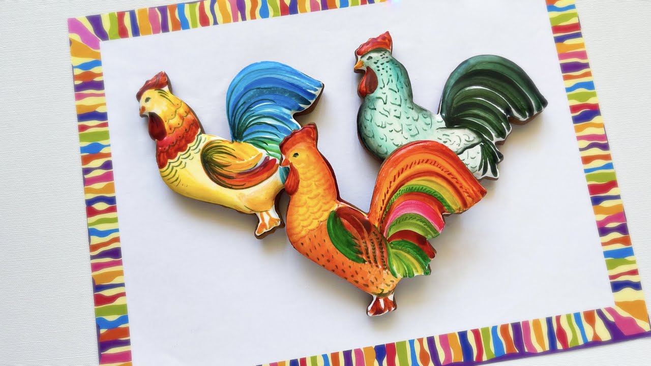 Hand Painted Colorful Rooster Cookies 🐓 - YouTube