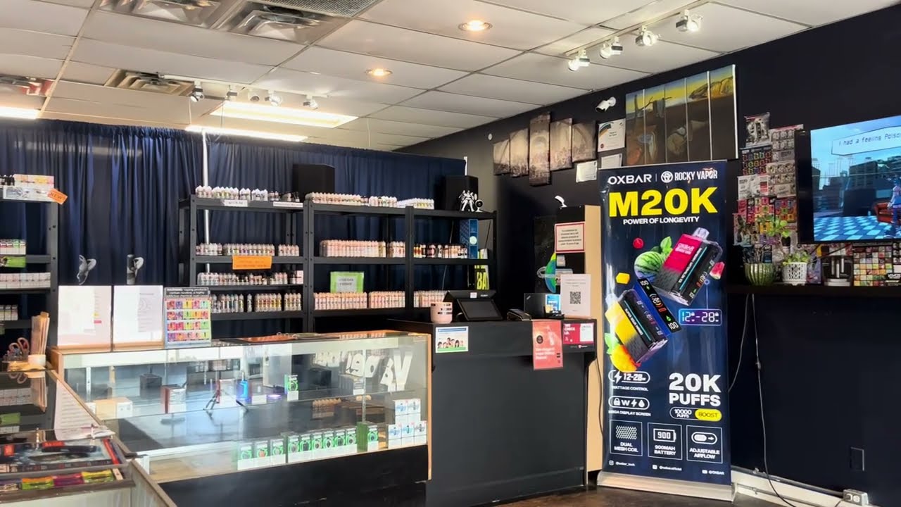 Vape store interior near me in Edmonton, Alberta.