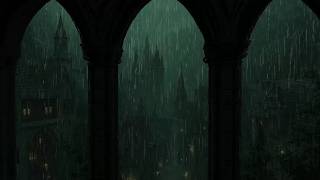 Medieval Castle Room Ambience with Heavy Rain and Gentle Distant Thunder