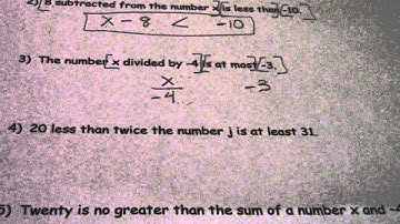 8th grade, section 1, video 2, translating sentences to inequalities