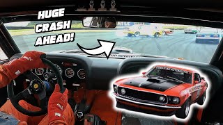 HUGE CRASH while Racing in a '69 Mustang Historic Muscle Car | V8 Pure Sound!