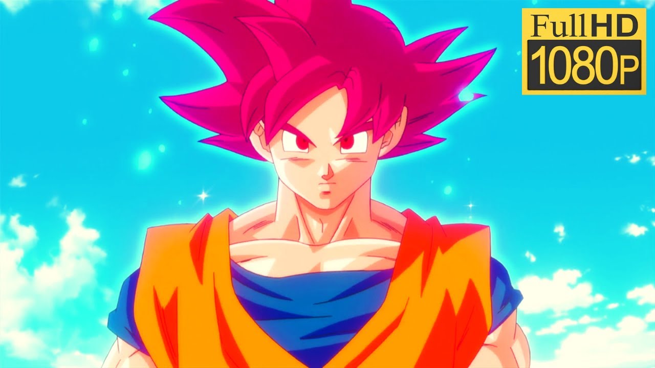 Goku transforming into super saiyan god, dragon ball z