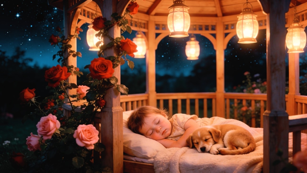 1 HOUR Magical Garden Lullaby • Puppy Cuddles & Starry Roses Sleep Music | ønebaby