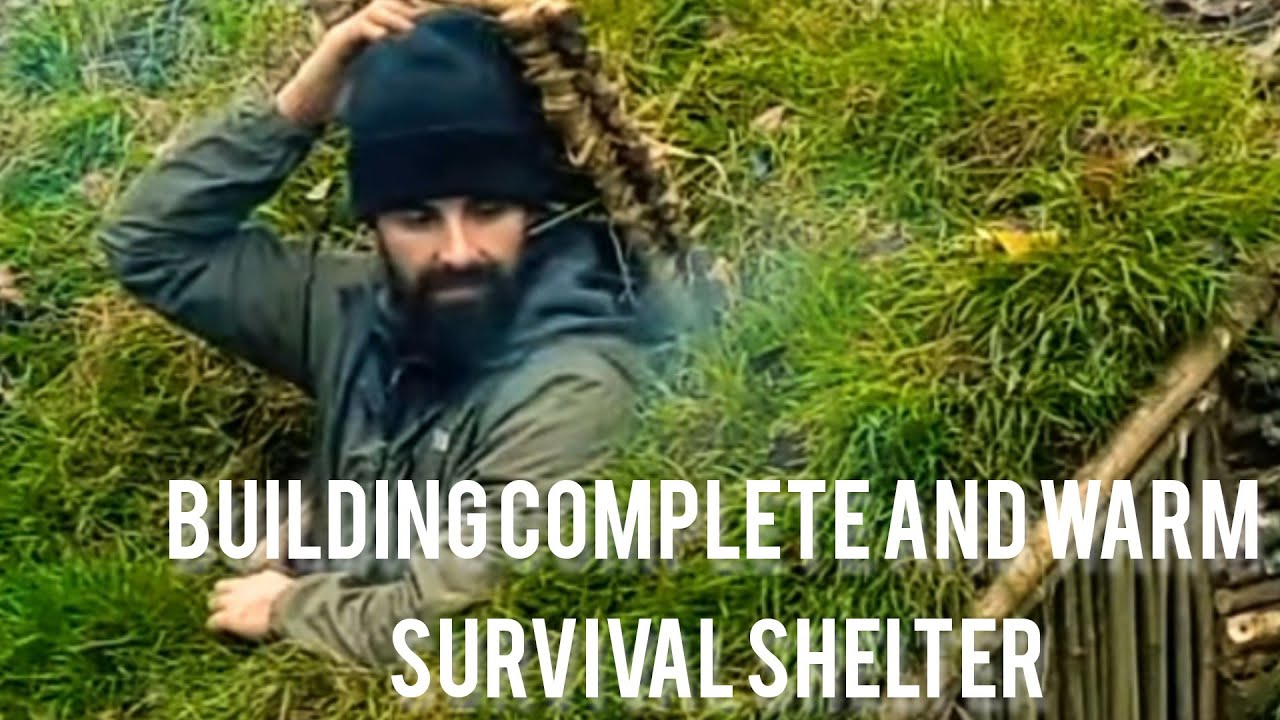Building complete and warm survival shelter | Bushcraft earth hut ...