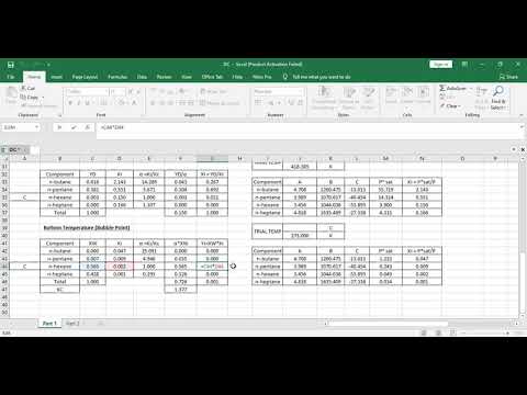 Microsoft Excel -  Multicomponent Distillation Column Calculation Sample