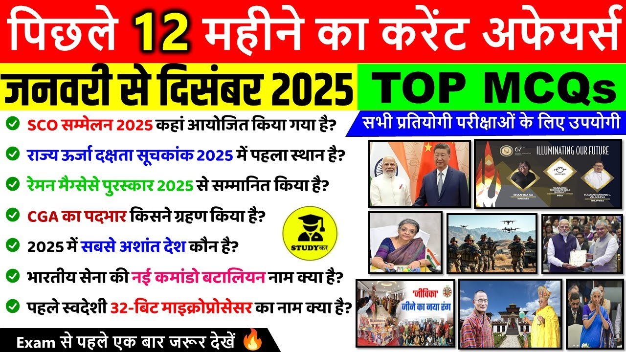 Last 12 Months Current Affairs 2025 | January - December 2025 | Monthly ...