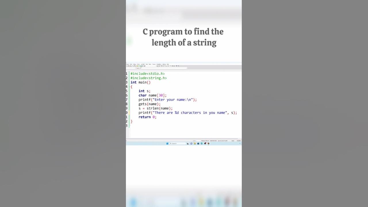 C program to find the length of a string #coding #itzrafiq #shorts # ...