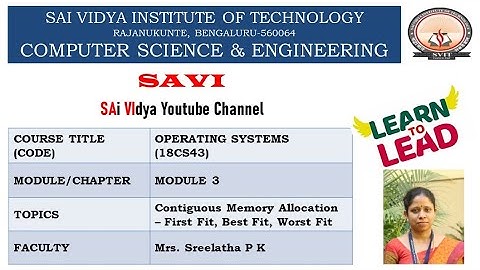Module 3 :Contiguous Memory Allocation – First Fit, Best Fit, Worst Fit
