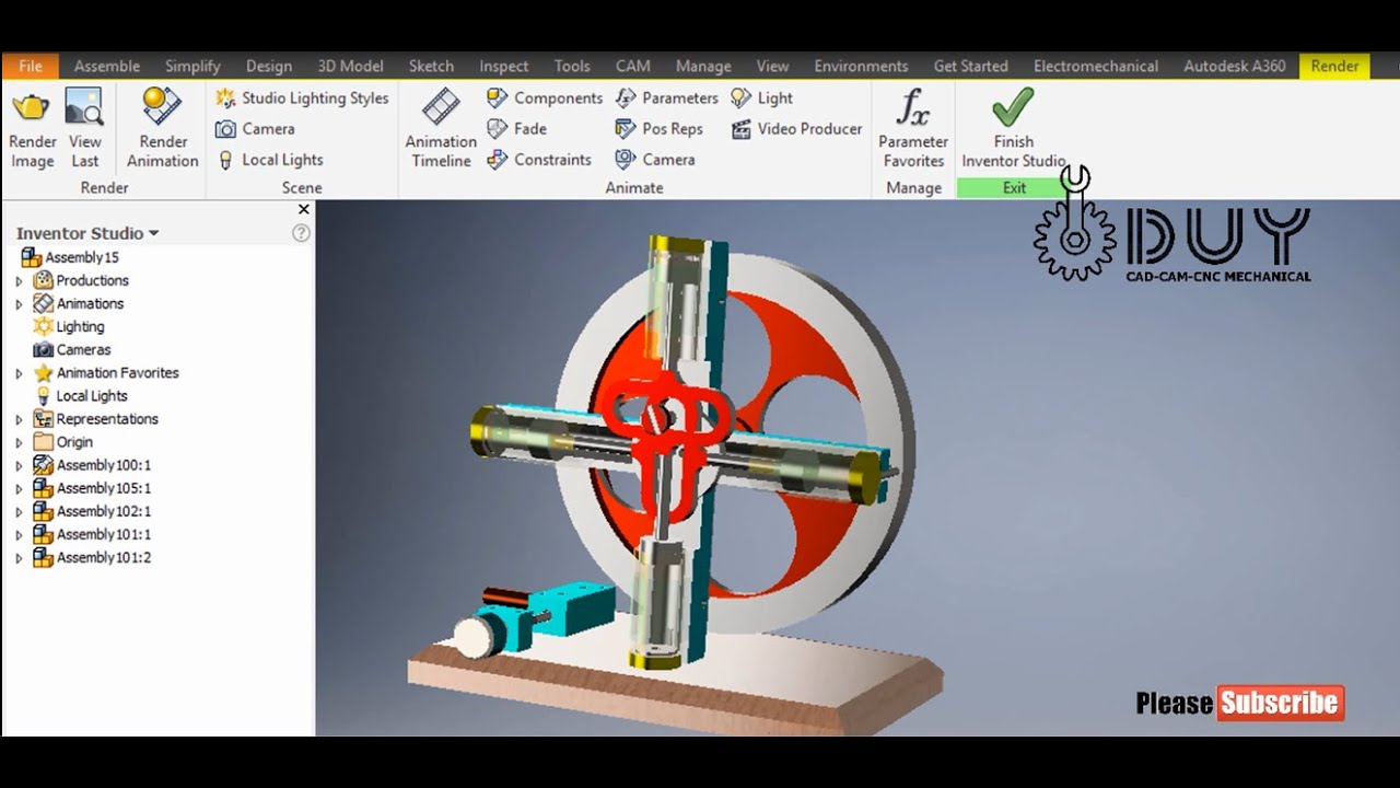 Inventor FOUR CYLINDER STEAM ENGINE Assemply Simulation - YouTube