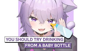 Okayu recommends everyone to drink from baby bottles