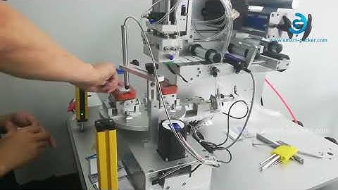 Semi automatic rotary mold jig switchable type top bottle board card labeling machine testing video