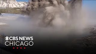 Rare hydrothermal explosion in broad daylight at Yellowstone National Park