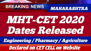MHT-CET 2020 DATES RELEASED BY CETCELL MAHARASHTRA | Dinesh Sir