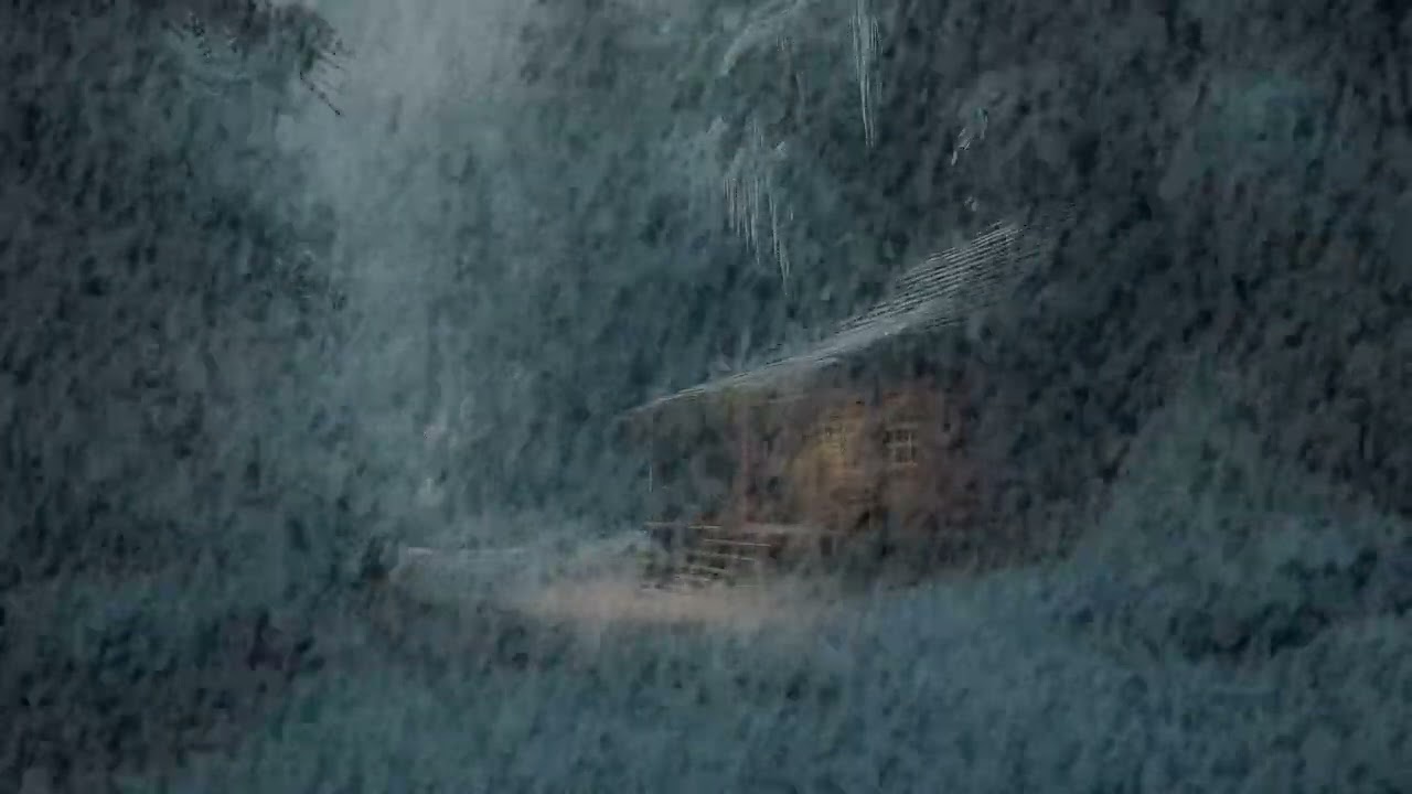 Cozy Snowy Cabin at Night ❄️ Winter Blizzard & Howling Wind Sounds | Snowstorm ASMR