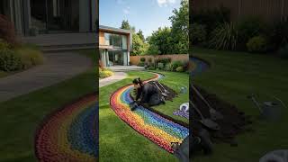 Rainbow Stone Pathway Transformation 🌈 | Luxury Garden Design | ASMR #asmr #backyard #animation