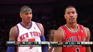 Derrick Rose vs Carmelo Anthony SUPERSTARS Duel 2012.04.08 - 72 Pts Combind, Nasty Finish!