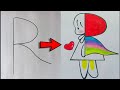 Easy Cute Doll Drawing❤️ Using Letter 👉 R 👈 | Creative Alphabet Drawing For Beginners 🌈