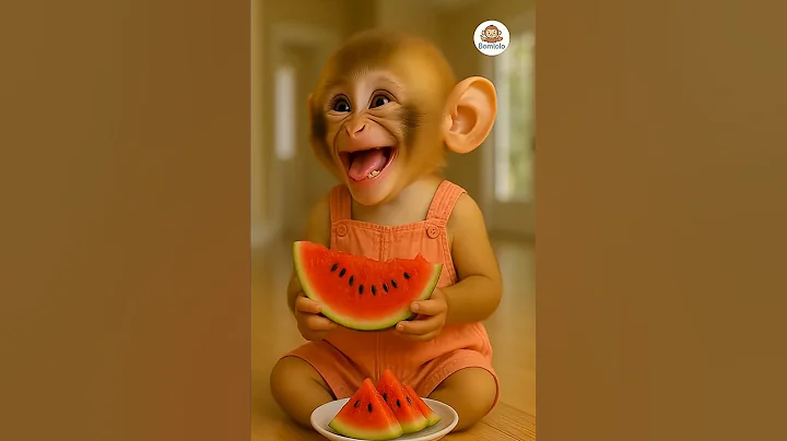 best laugh of the day - monkey laughing - monkey eating watermelon