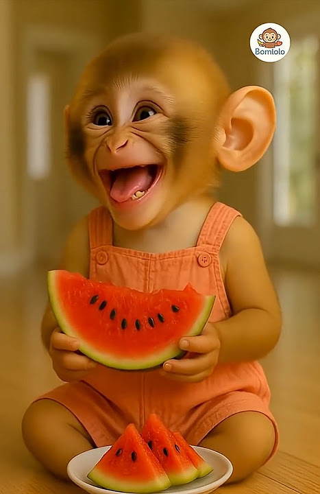 best laugh of the day - monkey laughing - monkey eating watermelon