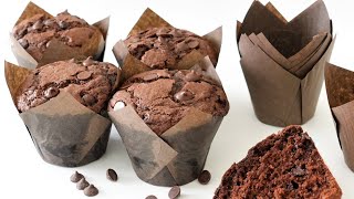 Bakery Style Jumbo Double Chocolate Chip Muffins  eat warm or cold extra chocolatey soft crumb