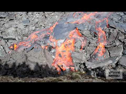 Escaping hot lava in Iceland eruption Geldingadalir Reykjanesskagi