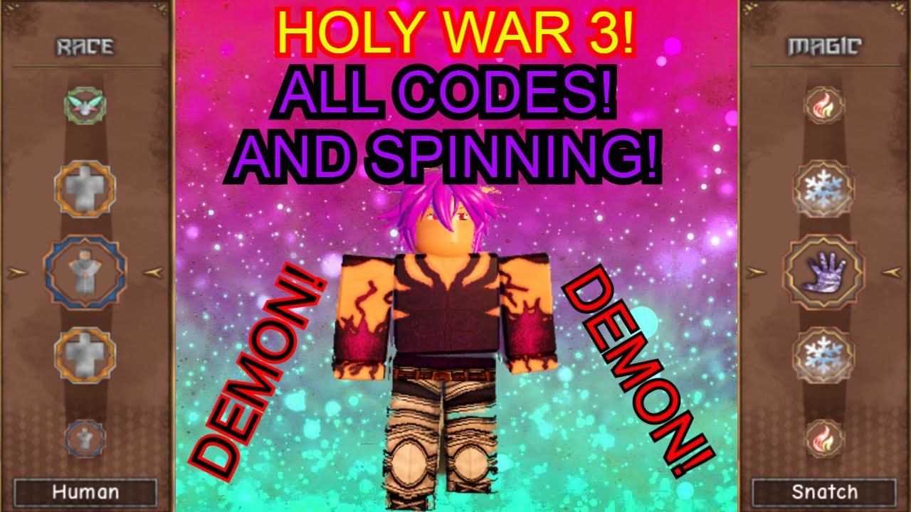 Holy Wars 3 All Codes Spinning Voice Reveal Youtube - roblox all out war codes
