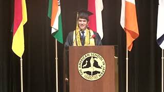 Ryne Hisada delivers the address at the 2023 ASIJ Graduation Ceremony