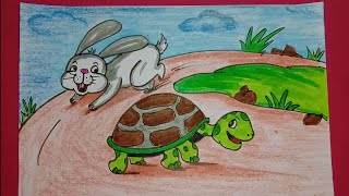 Rabbit And Tortoise Drawing For Kids  How To Draw Rabbit And Tortoise