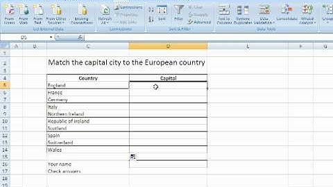 Using Excel to create a matching pairs exercise - Step 2 (Setting up the entry table)