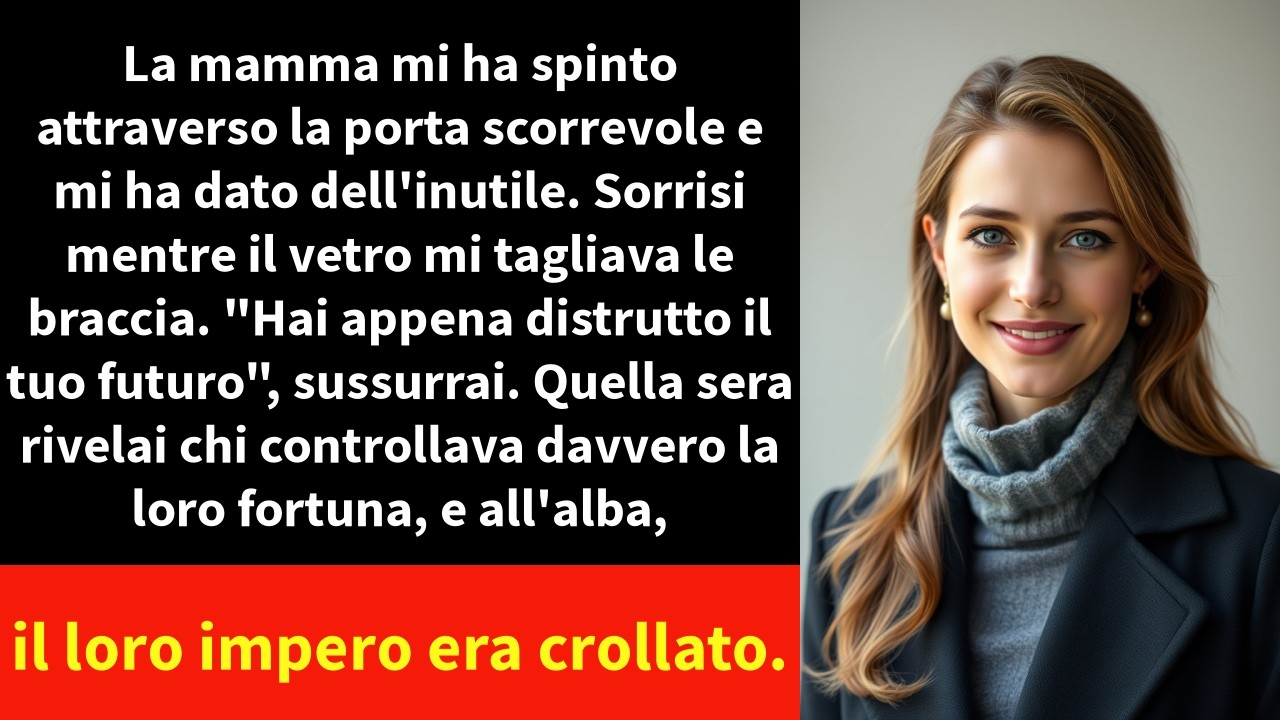 La sera in cui mia madre mi spinse attraverso la porta di vetro, ricordo il tintinnio dei cristalli che cadevano sul marmo e il sangue caldo che mi scorreva lungo le braccia. Eravamo nell'atrio di...