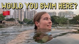 Urban swimming hole in the middle of a Chinese city of 9 million  ‍♀ 人口900多万的大城市的水体你敢不敢游
