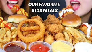 ASMR OUR FAVORITE KIDS MEALS (Corn dogs, Onion Rings, Cheeseburgers, Fries) 리얼사운드 먹방 | Kim&Liz ASMR