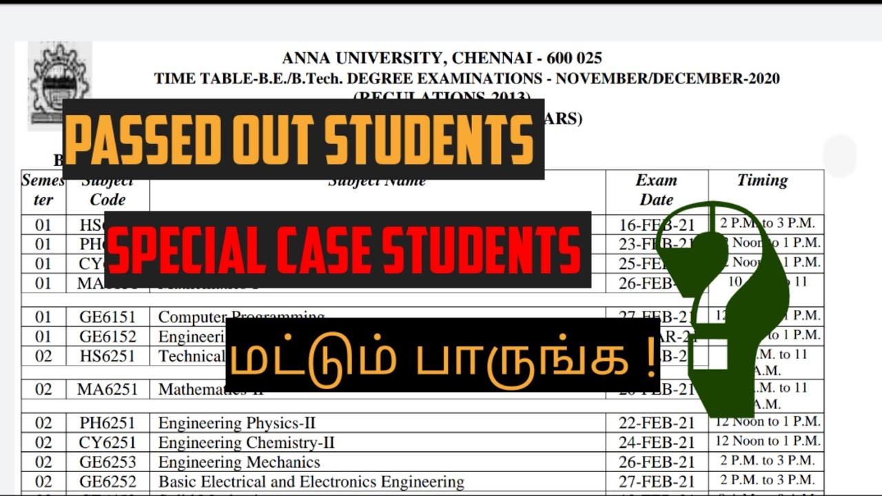 Official|2013 regulation and special case time table released|Anna University latest news today