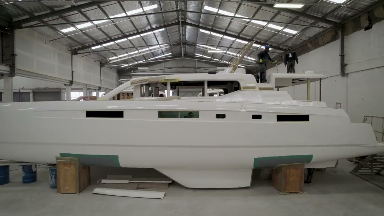 Voyage yachts production facility - team working on the award winning 590 in Cape Town, South Africa