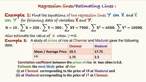Equations of Regression Lines | X on Y | Y on X (using regression coefficients)