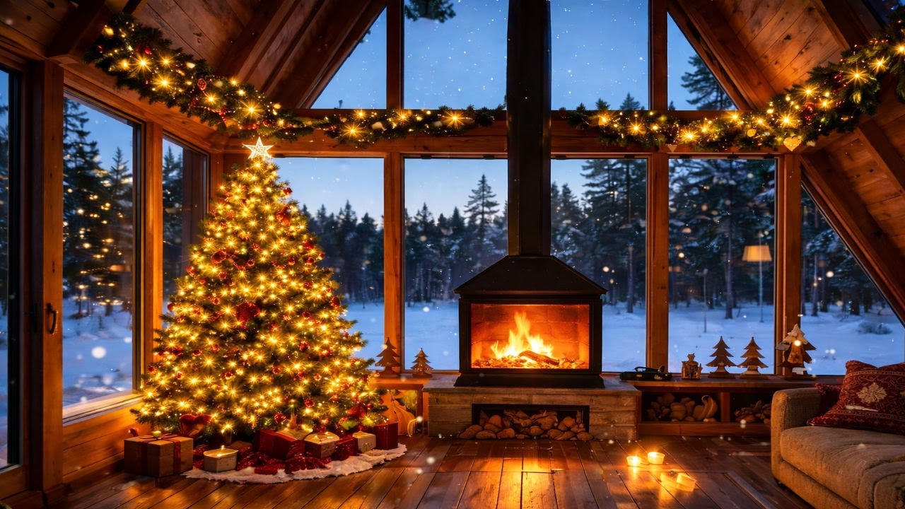 🔥Cozy Fireplace Crackling 24x7 | ❄️Snowy Cabin Views | Winter Ambience